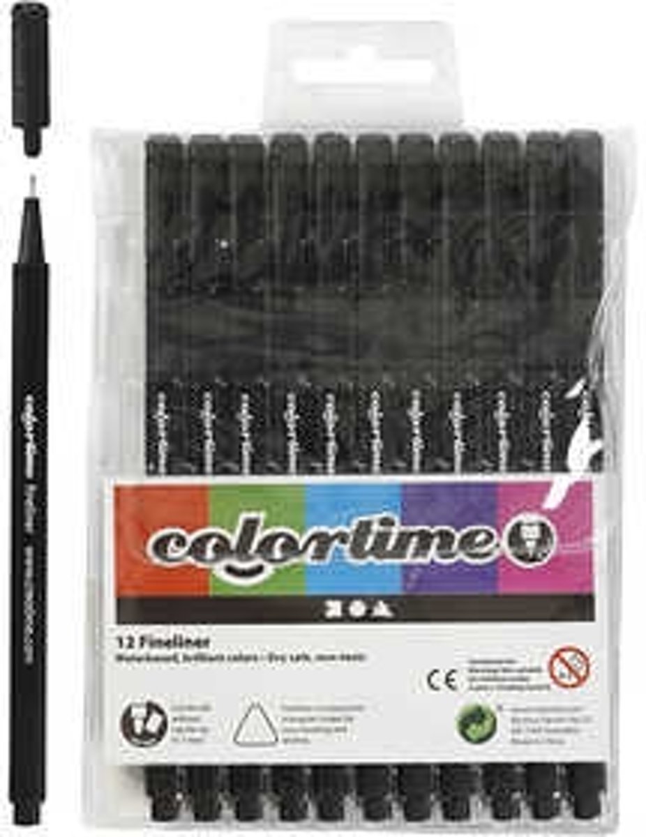 Colortime Fineliner , lijndikte: 0,6-0,7 mm, zwart, 12stuks [HOB-373661]